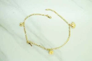 Estate Sale Vintage 14k Yellow Gold Key Dice Elephant Charm Anklet 4.40g 10 - Picture 1 of 4