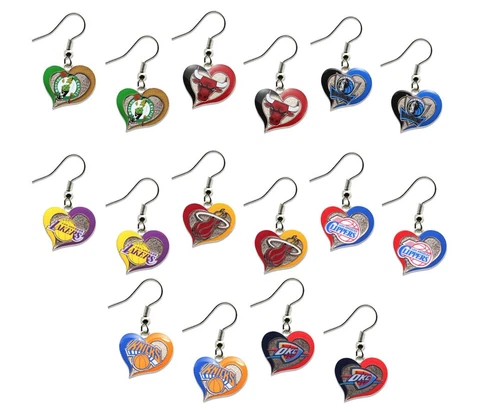 NBA Swirl Heart Team Dangle Earrings - Pick Your Team Cover