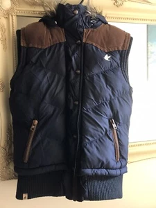 Soulcal & Co Ladies/girls padded Body Warmer Detachable Hood Navy/brown Size 8 - Picture 1 of 5