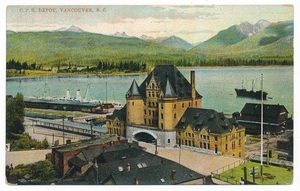 Postal de muelles de tren de la estación de tren de Columbia Británica CPR Depot Vancouver BC - Imagen 1 de 2