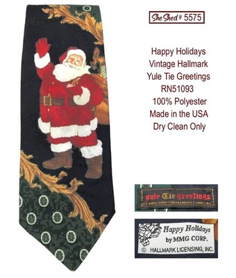 Vintage Hallmark Yule Tie Greetings Santa Necktie Happy Holidays USA RN51093 - Image 1 of 3