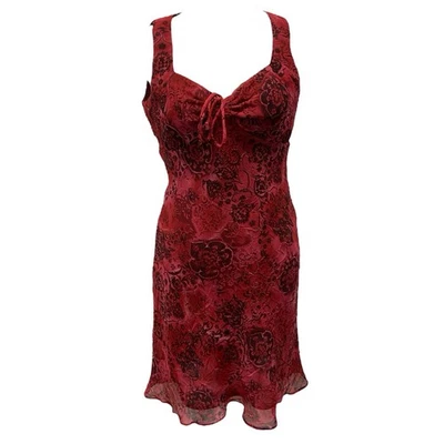 VTG 90s/Y2K Mica Red Floral V-Neck Knee Length Dress Women’s Sz 2 - Image 1 of 4