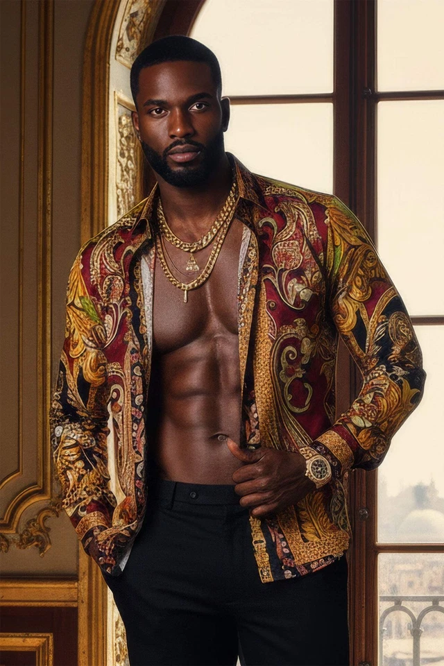 BARABAS Men's Rhinestone Leopard Baroque Long Sleeve Shirts 3SPR414 - Image 1 of 4