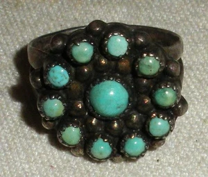 VINTAGE ZUNI LIGHT BLUE TURQUOISE CLUSTER STERLING SILVER RING SIZE 8 vafo - Picture 1 of 5
