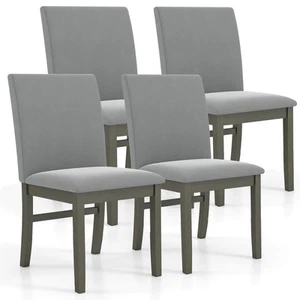 Upholstered Dining Chairs Set of 4 w/ Rubber Wood Legs Padded Seat & High Back - Picture 1 of 10