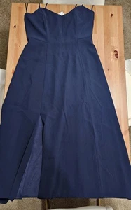 J.CREW Navy Drapey ** Long** Spaghetti Strap Side Slit Lined Maxi Dress Size 12 - Picture 1 of 5