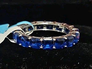 4mm Asscher Cut 925 Sterling Silver Eternity Band Blue Sapphire Spinel 10.2 CTTW - Picture 1 of 2