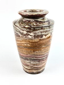 8" Banded Stone Onyx Vase, No Chips, 5 lb. Beautiful Earth Tone Colors - Picture 1 of 12