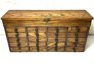 Antiguo gabinete relojero siglo XIX joyería primitiva boticario 20 cajones Foto 1 de 4