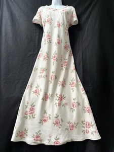 Laura Ashley Vintage 80’s Cream Rose Print Y2K Bias Cut Linen Summer Dress 14/12 - Picture 1 of 17