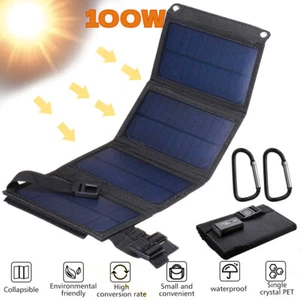 100W USB Solar Panel Kit Folding Power Bank Outdoor Camping Hiking Phone Charger - Picture 1 of 16