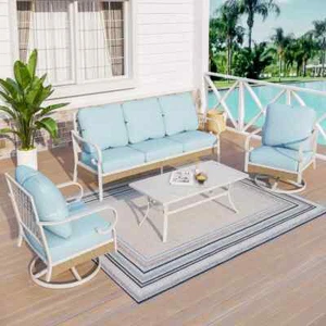 5 Seat Outdoor Sectional Sofa Set with Table Outdoor Patio Furniture Set Blue - Picture 1 of 10