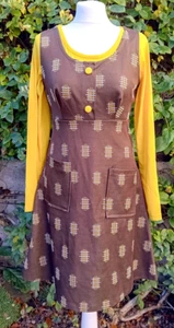 VINTAGE 1960s 70s CRIMPLENE PINAFORE MOD DRESS BIG BUTTONS POCKETS SCOOTER GOGO - Picture 1 of 11
