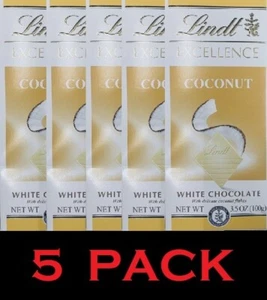5x NEW Lindt Excellence COCONUT WHITE Chocolate Bar 3.5 oz - 1 Bar - 5 PACK - Picture 1 of 3