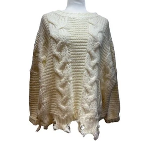 Macaron S Distressed Chunky Cable Knit Sweater - Picture 1 of 7