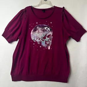 Torrid shirt 2X French Terry Galaxy Skull Ruffle Trim Plus Top Berry Purple - Picture 1 of 6