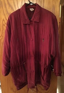 ANDREA MARE' VINTAGE 80'S WOMENS SIZE L BURGUNDY LINED SILK JACKET  - Picture 1 of 11