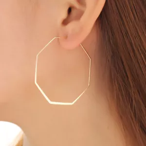 1P CREOLES DORE OCTAGON 50mm HYPOALLERGENIC STAINLESS STEEL EARRINGS - Picture 1 of 2