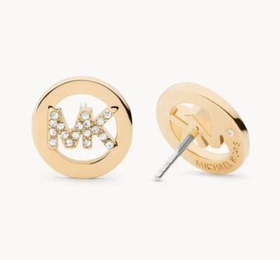 Aretes Michael Kors para mujer tono dorado cristal logotipo MK NUEVOS Foto 1 de 4