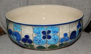 Blue Flower Bowl Eduardo Vega Cuenca Ecuador Modern Ceramic Pottery Vintage - Picture 1 of 7