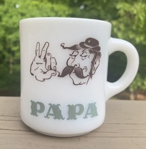 Vintage 1950's PAPA Hazel Atlas White Milk Glass Coffee Cup Mug EUC 3 3/8” Tall - Picture 1 of 4