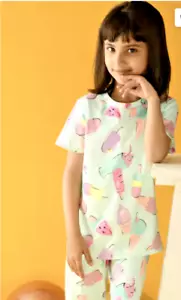 Green 100% Cotton Children's Ice Cream Print T-Shirt & Pajama Set, Size: 1-2 Y - Picture 1 of 5