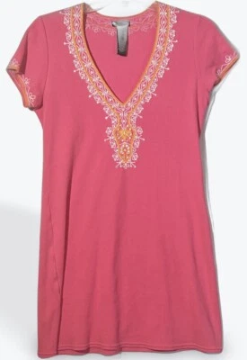 Moda International Dress Womens Sz M  Pink Embroidered Beaded  Casual Short - Image 1 of 4