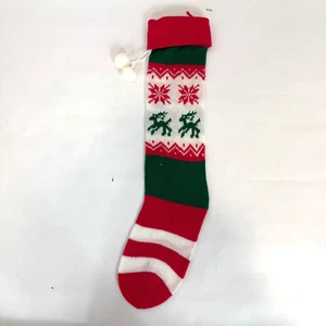 Medias navideñas vintage hechas a mano de reno copos de nieve pompones - Imagen 1 de 2