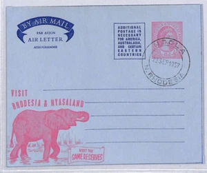 RHODESIA & NYASALAND QEII AIR LETTER 6d Illustrated ELEPHANT 1957 Cover ZN250 - Picture 1 of 8