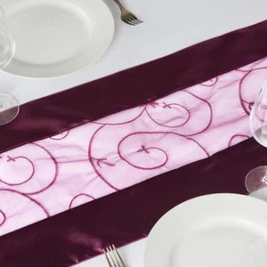 Aubergine Embroidered Table Runners - Picture 1 of 2