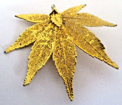 grande broche pendentif feuille d'érable filigrane plaqué or bijou vintage 1684 - Photo 1/3