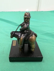 Handmade Fernando Botero Bronze Man On Bull 4.5" Modern Art Figurine - Picture 1 of 9