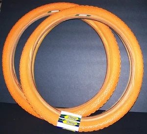 VINTAGE NOS ORANGE TIOGA COMP ST STADIUM TIRES BLUE/GREEN LABEL OLD SCHOOL BMX - Picture 1 of 4