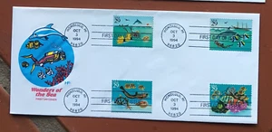 UNIQUE HAWAII WONDERS OF THE SEA 4 CANCELS FARNAM CACHET #10 SIZE FDC UNADDR - Picture 1 of 1