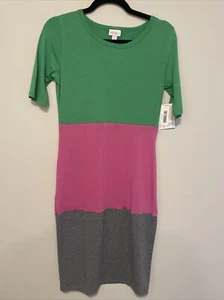 Lularoe Julia XS NWT Color Block Green Pink Gray - Picture 1 of 2