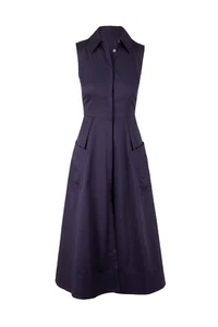 NWT CO Essentials Navy Sleeveless Button Down Dress in Navy Sz M #D7672 - Picture 1 of 8