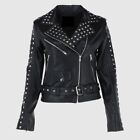 New Woman's Fashion Rock Black Leather Studded Biker Jacket Xpsd100