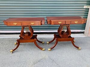 Beautiful Vintage Pair of Hand making Furniture Cherry Harp Shape End Tables