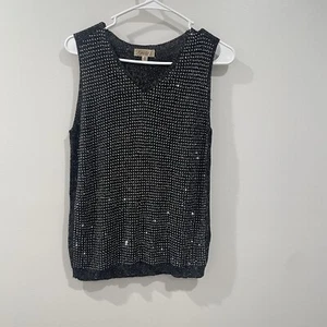 Ärmelloser Pullover Strickbluse aufwendig schwarz silber metallic Strass Größe M - Bild 1 von 8