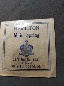 Hamilton Main Spring 20/0 &21/0 Size No. 6221 17 Jewel 5D ×6 1/2/100 M. M. - Picture 1 of 2