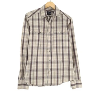Vintage Peak Performance Men Shirt Beige Plaid Flannel Cotton Ns8 Size M - Picture 1 of 6