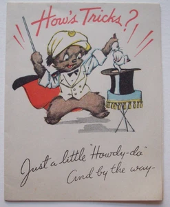 Dog doing magic trick rabbit out of hat vintage Halloween greeting card WW24 - Picture 1 of 3