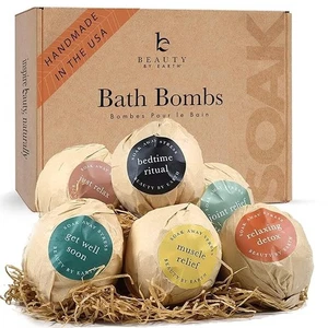 Beauty by Earth Badebombe Geschenkset - 6 natürliche Sprudelbomben - Bio Spa Geschenk - Bild 1 von 7