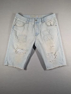 Smoke Rise Shorts Mens 40 Light Blue Distressed Denim Cutoff Raw Hem Patchwork - Picture 1 of 11