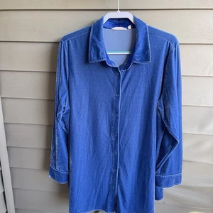 SOFT SURROUNDINGS Womens Blouse Boyfriend Bright Blue Velvet Button Plus Size 1X - Picture 1 of 8