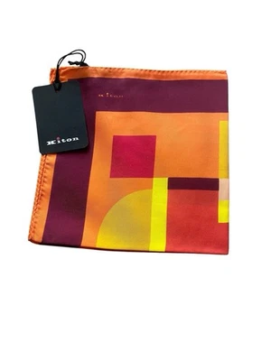 NWT Kiton Abstract Geometric Pocket Square – Orange Yellow Red 15x15 100% Silk - Image 1 of 4