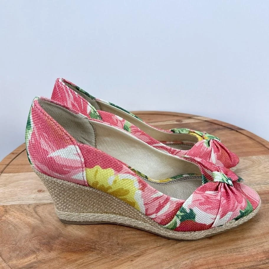 Lo último Zapatos Tacones de Cuña Para Mujer Talla 6M Alpargata Lazo Floral Lona Foto 1 de 4