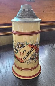 Bierkrug Sammlerkrug Freundschaftskrug - mit Zinndeckel - Bild 1 von 6