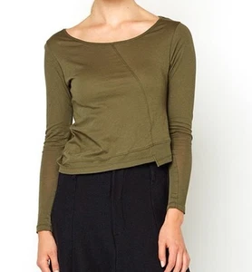 Lurdes Bergada Asymmetrical Hem Long Sleeve Green Cotton Crop Blouse Sz. M - Picture 1 of 7