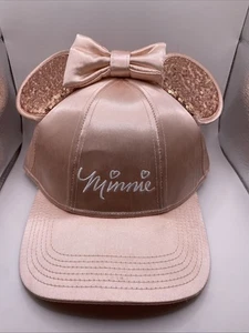 Disney Minnie Mouse Sequin Satin Ear Rose Gold/PINK Baseball Hat Cap SnapBack - Picture 1 of 6